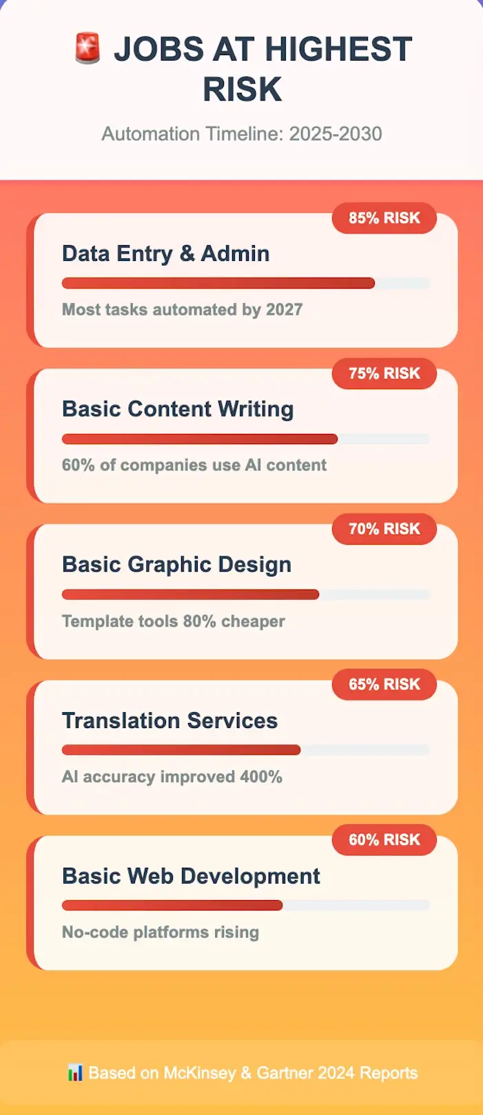 freelance jobs at risk 2030 – chart showing top freelance roles at highest risk of automation