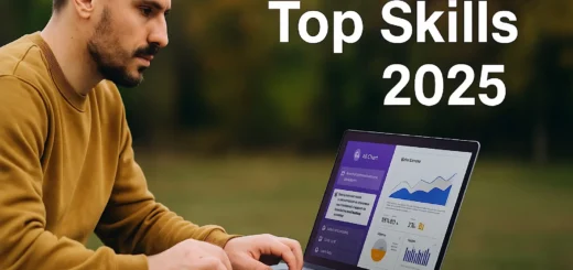 Freelancer working with AI tools and data analytics interface outdoors – showcasing top freelance skills in 2025