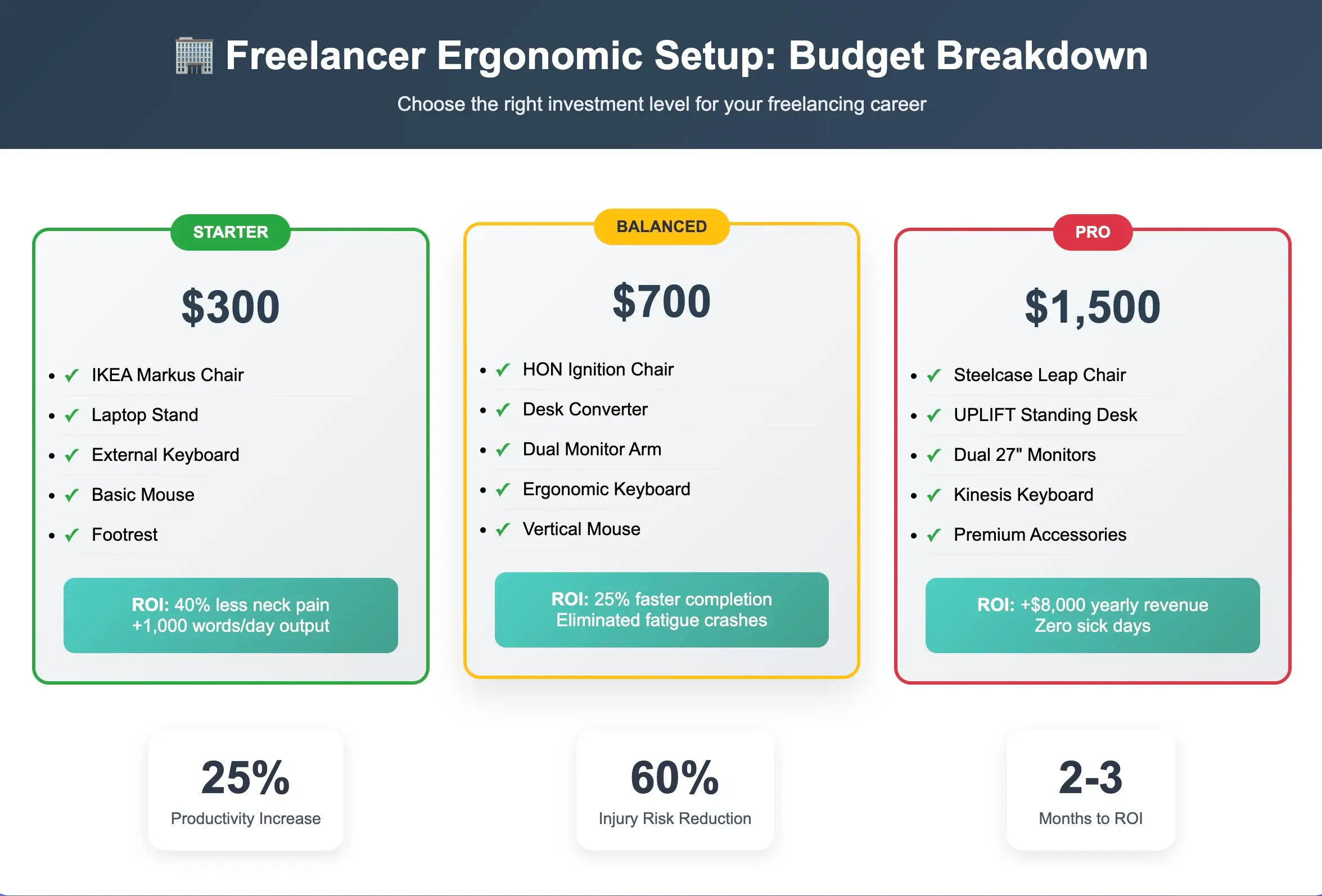 Freelancer ergonomic setup comparison 2025